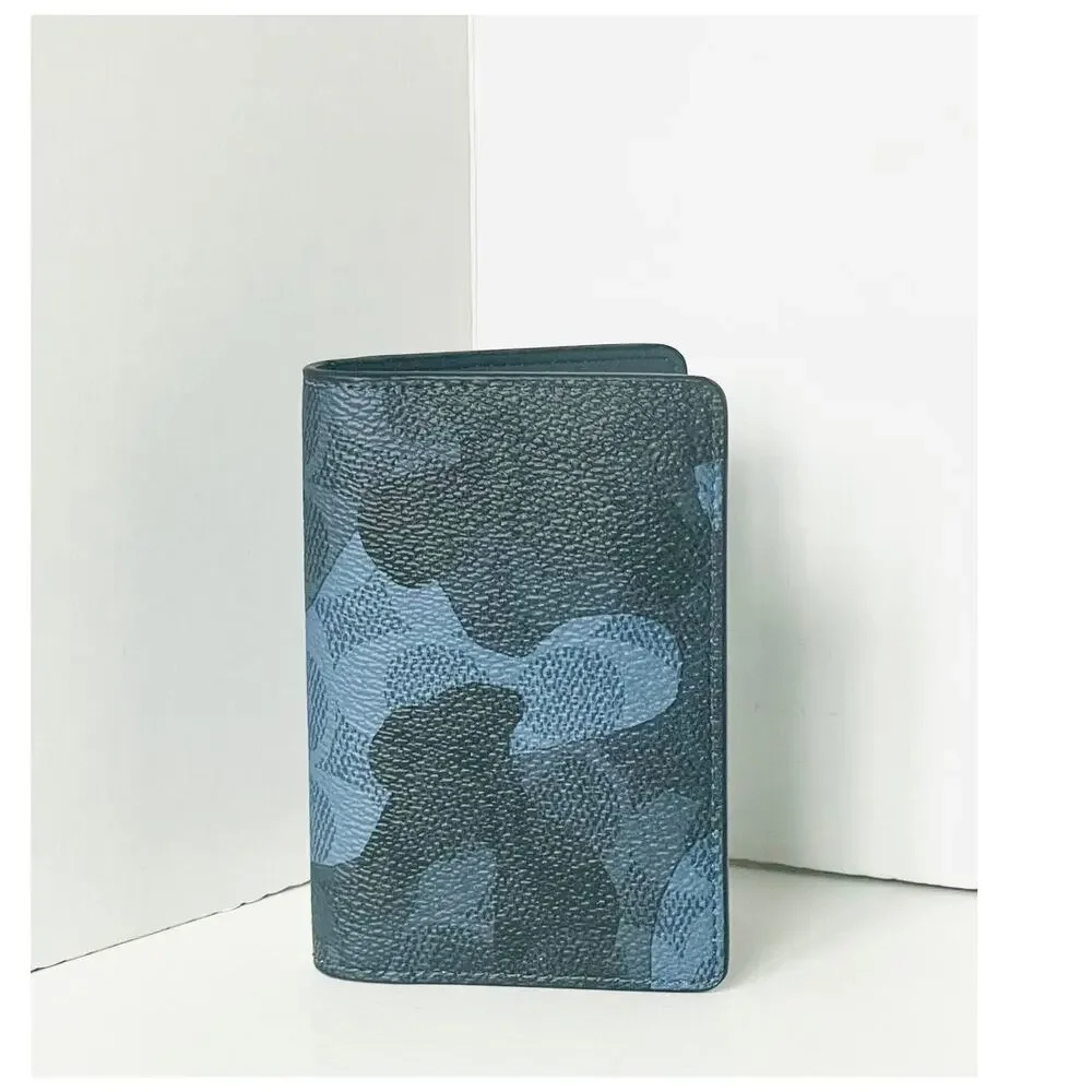 Coach Bifold Wallet Blue Signature Camo Print ID Card Case Mens CW216